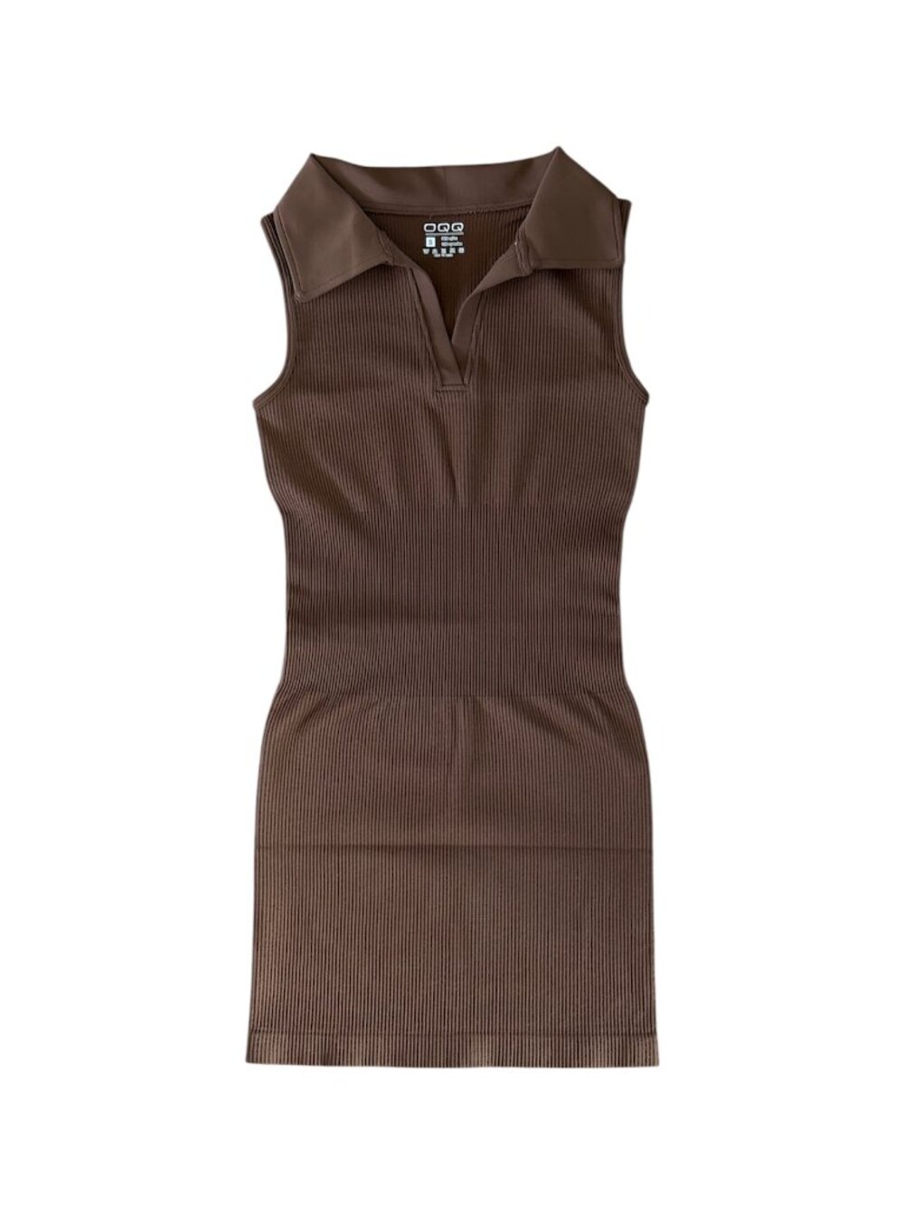 OQQ Ribbed Sleeveless Polo Bodycon Dress, Coffee (Small) - Stretchy / NIB
